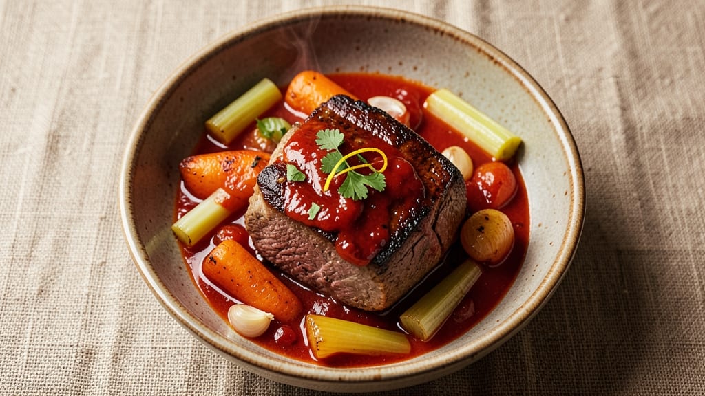 Beef Stew With Tomato Soup Crock Pot Recipe: Slow-Cooked Richness and Crispy Celery Crown Topping