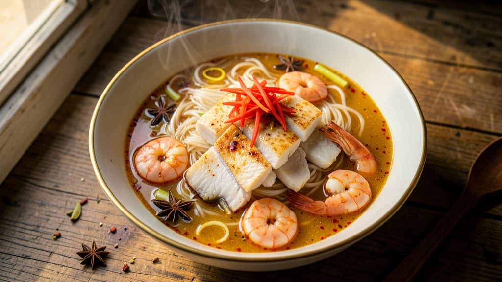 Asian Seafood Noodle Soup Recipe: Fragrant Ginger-Lemongrass Broth With Silky Noodles