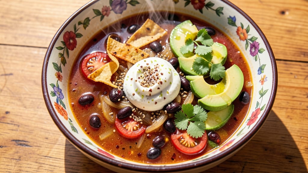 Authentic Vegetarian Tortilla Soup Recipe: Smoky Chipotle Velout with Crispy Corn Topping
