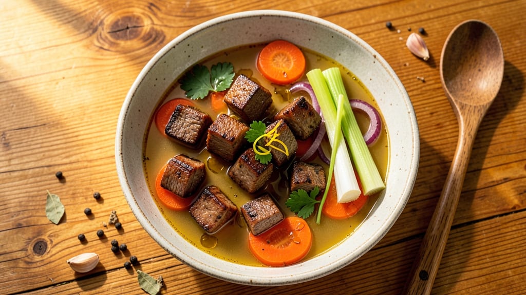Beef Cubes Soup Recipe: Tender Beef and Celery Crown Crunch