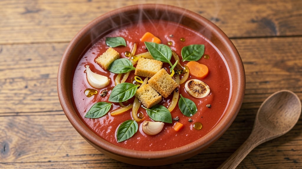 Atlanta Bread Company Tomato Basil Soup Recipe: Fresh Herb Velout With Crispy Garlic Croutons