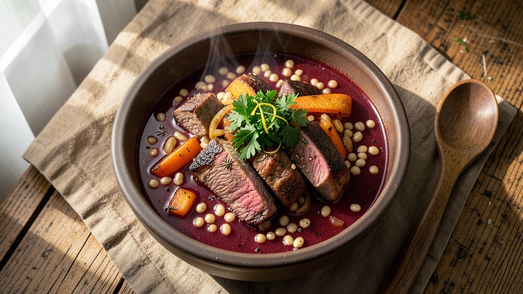 Beef Barley Soup Recipe with Red Wine: Deep-Red Richness and Hearty Barley Bites