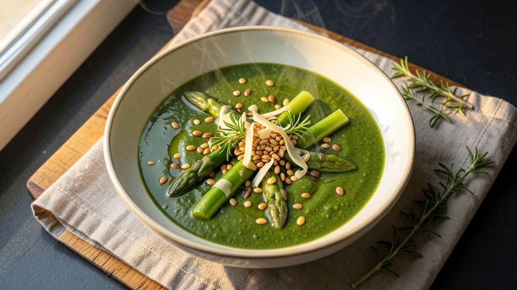 Asparagus Stalk Soup Recipe: Earthy Velouté With Toasted Seed Crunch