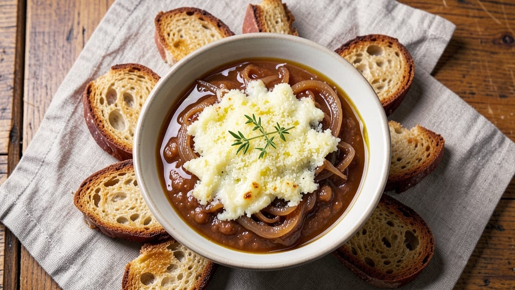 5 Star Onion Soup Recipe: Crispy Gruyère Crowns Over Velvety Caramelized Base