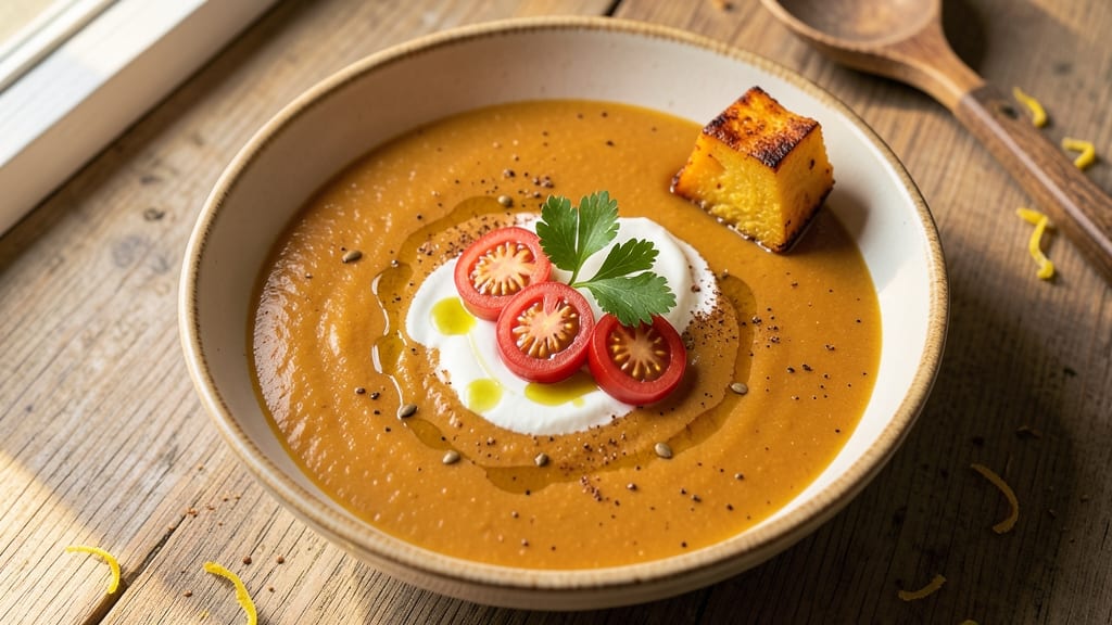 Australian Pumpkin Soup Recipe: Spiced Roasted Depth with Crispy Celery Crown Topping