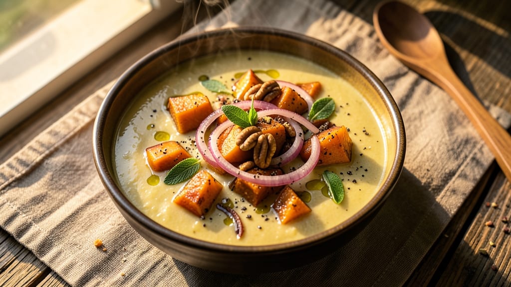 Atlanta Bread Company Butternut Squash Soup Recipe: Roasted Squash and Sage Velout With Toasted Pecans