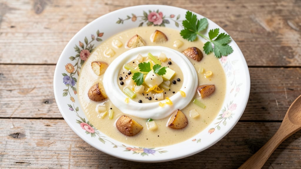 Basic Cream of Potato Soup Recipe: Velvety Smoothness With Crispy Celery Crowns