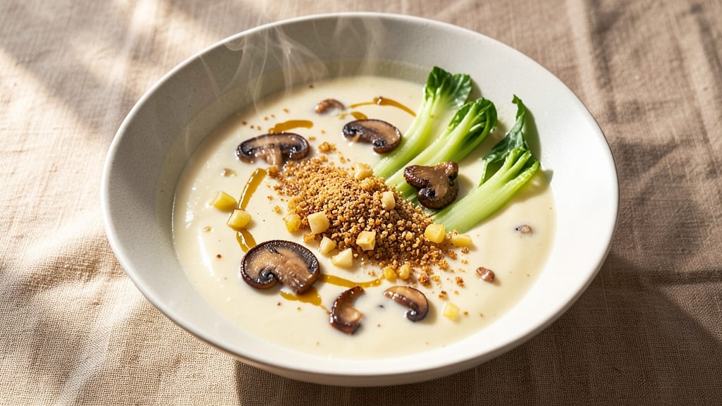 Alton Brown's Mushroom Soup Recipe: Celery Crown Crunch Over Silky Herb Velout