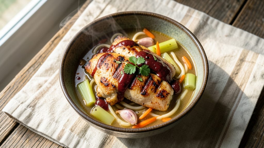 BBQ Chicken Noodle Soup Recipe: Smoky-Sweet Broth with Crisp Celery Crowns