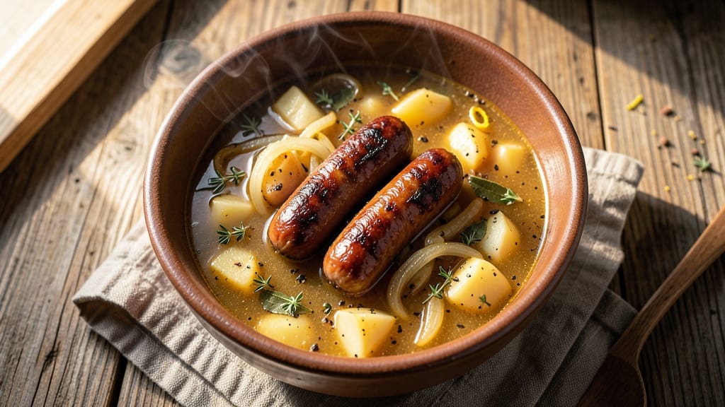 Beer Brat Soup Recipe: Smoky Beer-Braised Sausage with Caramelized Onions