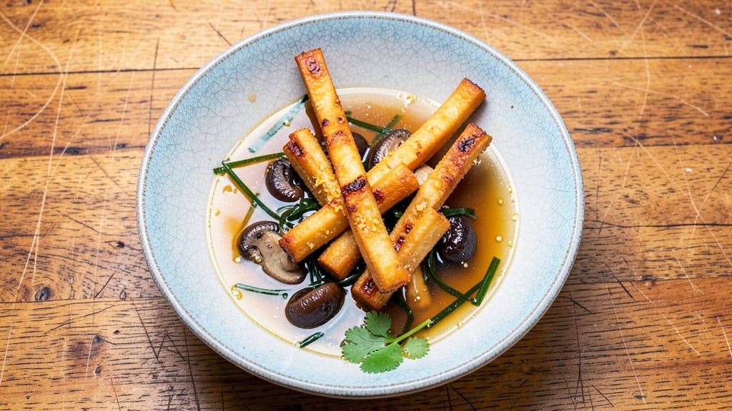 Bean Curd Stick Soup Recipe: Crispy Celery Crowns Float on Silky Broth