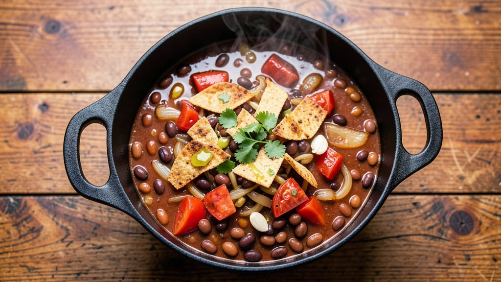 Bean Pot Taco Soup Recipe: Crunchy Tortilla-Stripped Topping Magic
