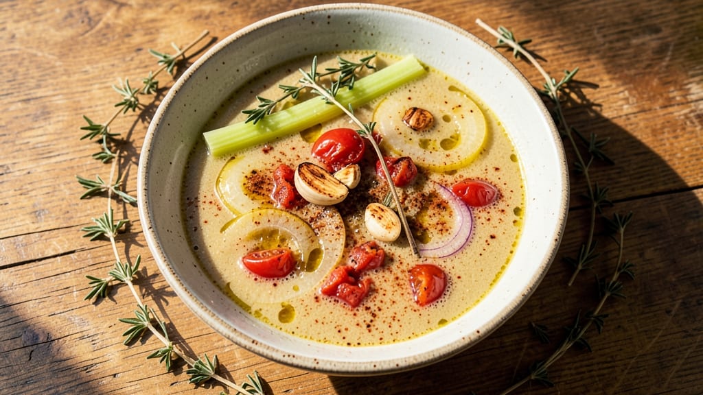 Beanland Soup Recipe: Toasted Celery Crowns and Smoky Tomato Velout