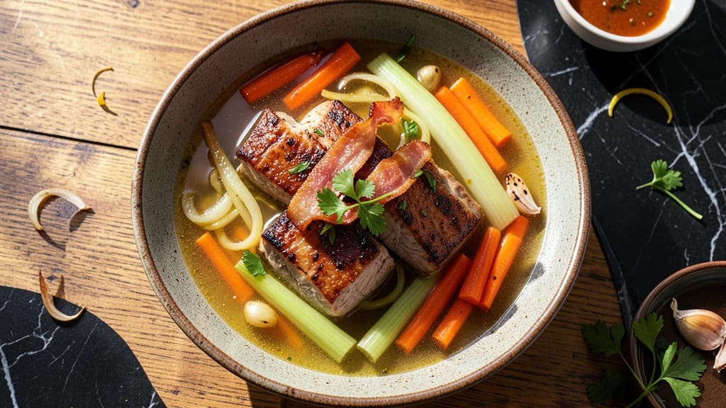 ABC Soup Recipe with Pork: Smoky Bacon-Infused Broth and Celery Crown Crunch