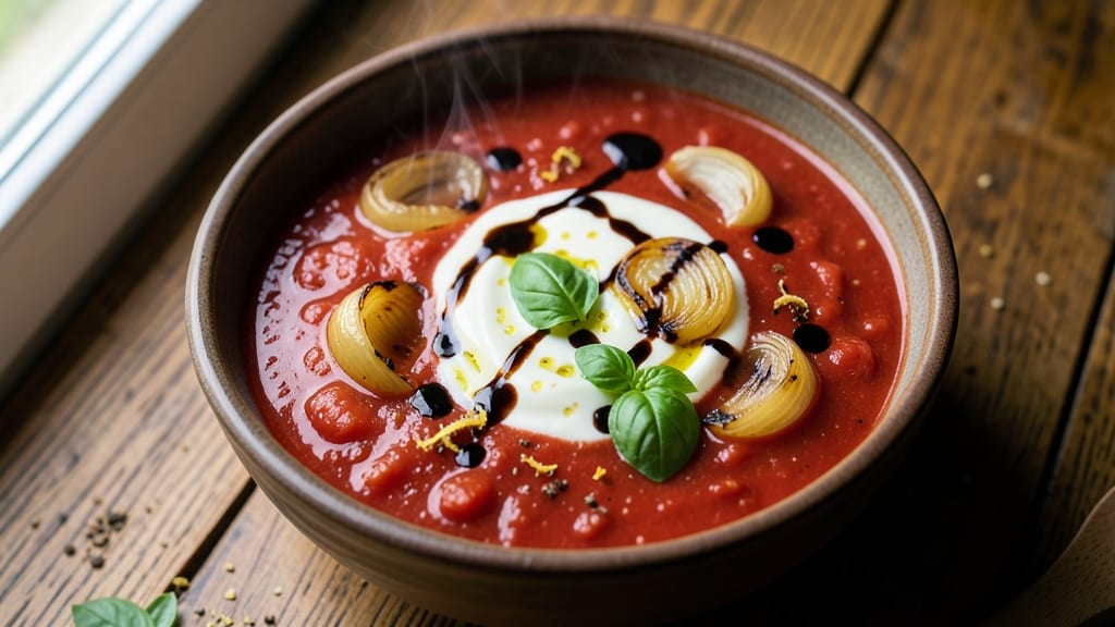 Awesome Tomato Soup Recipe: Velvety Richness With Celery Crown Crunch