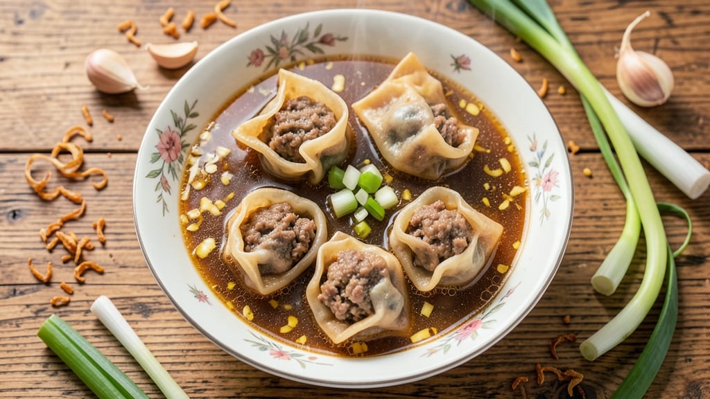Beef Wonton Soup Recipe Panlasang Pinoy: Crispy Wonton Strips Over Rich Pork Broth