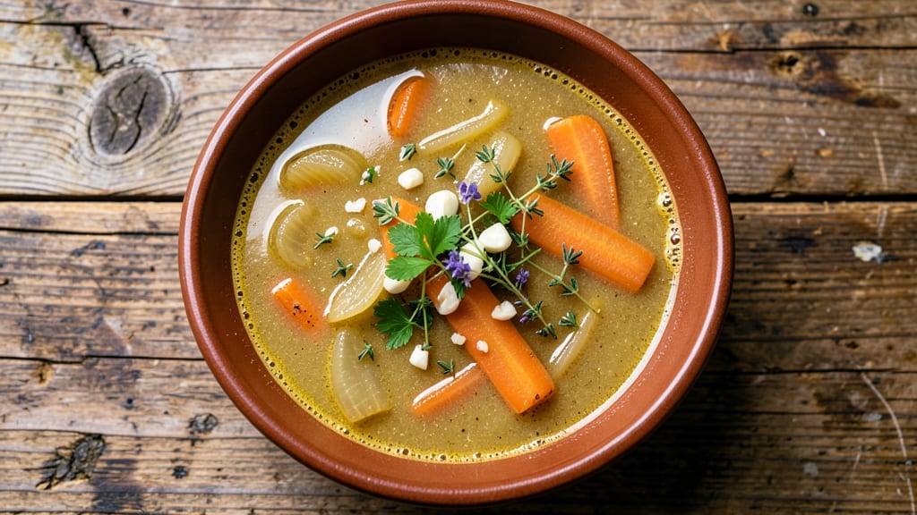 Austrian Garlic Soup Recipe: Rich Umami Depth With Crispy Celery Crowns