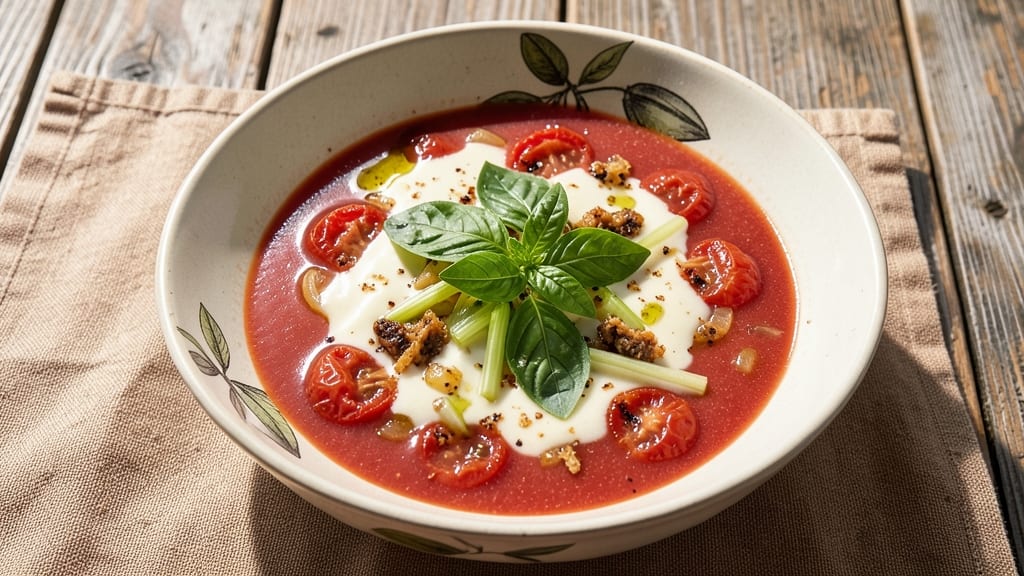 Barefoot Contessa's Tomato Basil Soup Recipe: Celery Crown Crunch Over Velvety Herb Base