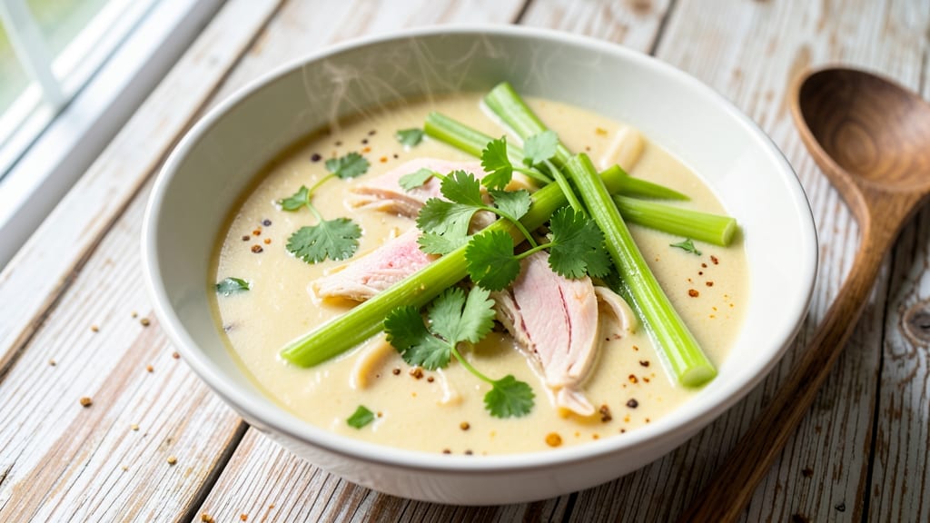 Aguadito Soup Recipe: Coconut-Lemongrass Broth with Crunchy Celery Crowns