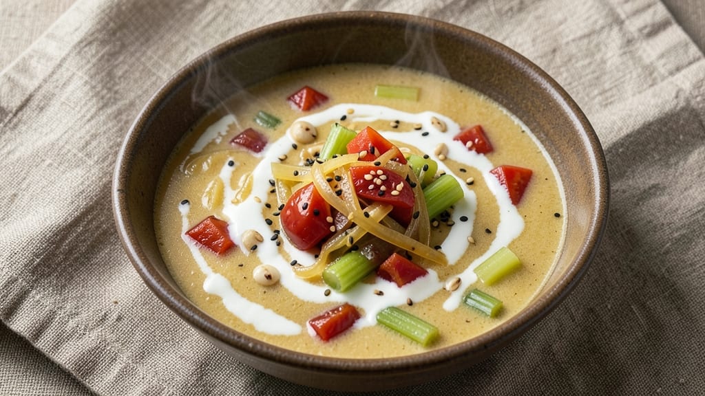 Bistango Garlic Soup Recipe: Crispy Celery Crowns on Toasted Bread