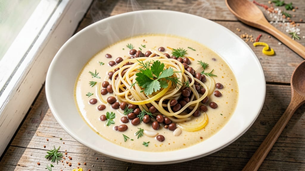 Ash Reshteh Soup Recipe: Persian Herb Crunch Over Creamy Lentil Broth