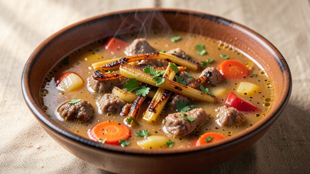 Award Winning Hamburger Soup Recipe: Smoky Beef and Celery Crown Crunch