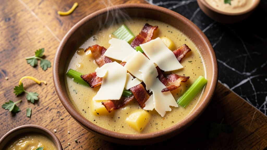 Bear Creek Loaded Potato Soup Recipe: Creamy Velouté with Crispy Celery Crowns and Sharp Cheddar