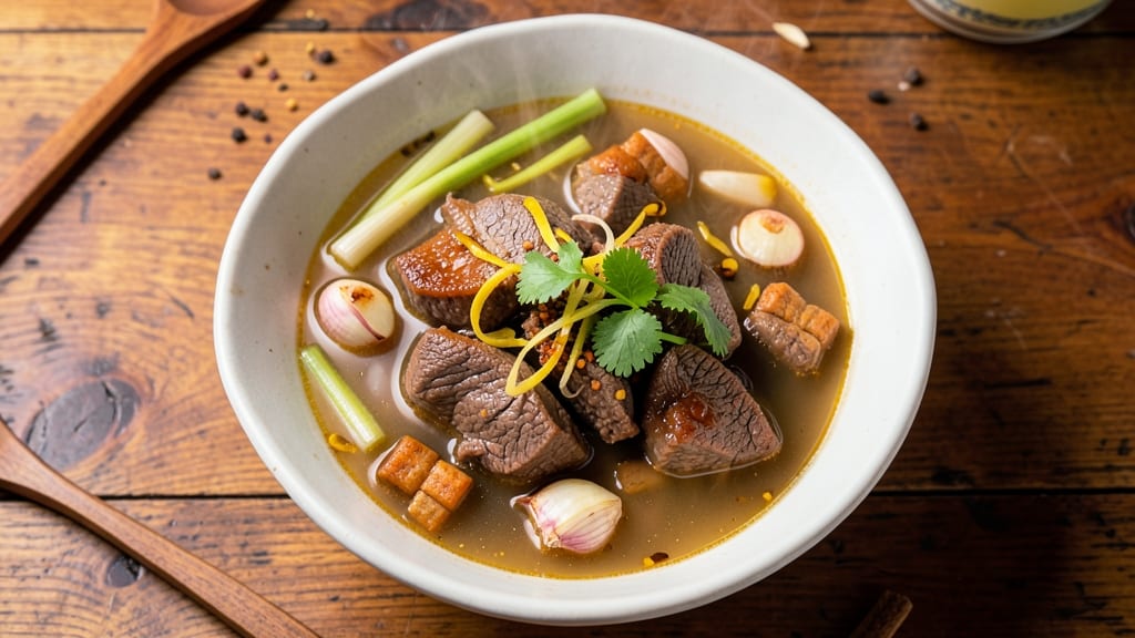 Singapore Beef Soup Recipe: Lemongrass-Galangal Broth with Tender Beef Chunks