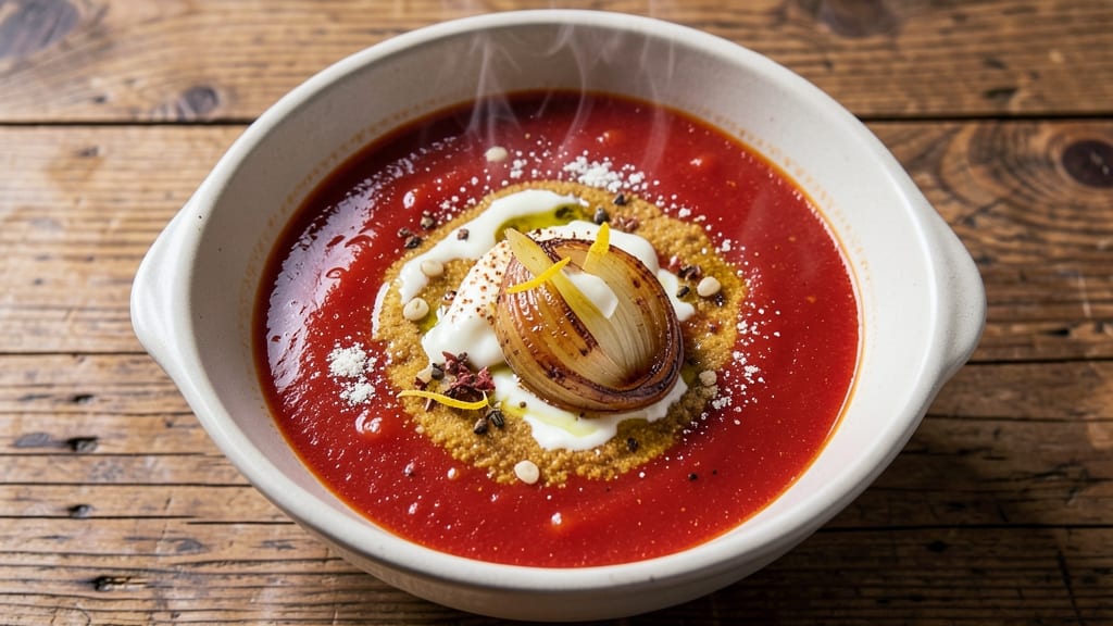 Beecher's Flagship Tomato Soup Recipe: Celery Crown Crunch Over Smoky Velout