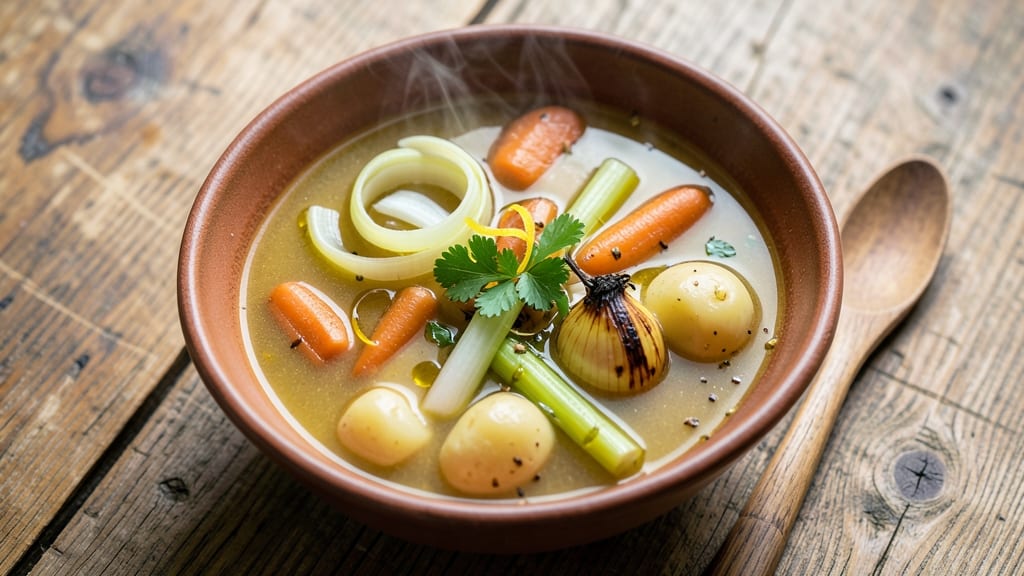 Amy's French Country Vegetable Soup Copycat Recipe: Crispy Celery Crowns Over Creamy Herb Broth