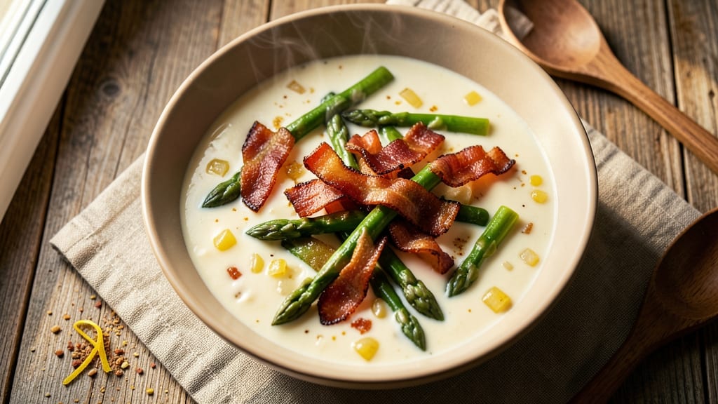 Asparagus Bacon Soup Recipe: Smoky Bacon Bites and Tender Greens in One Pot