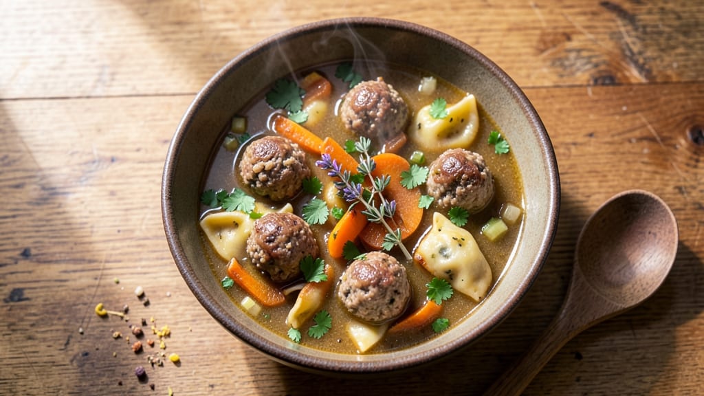 Angy's Tortellini Soup Recipe: Cheesy Meatballs and Celery Crown Crunch