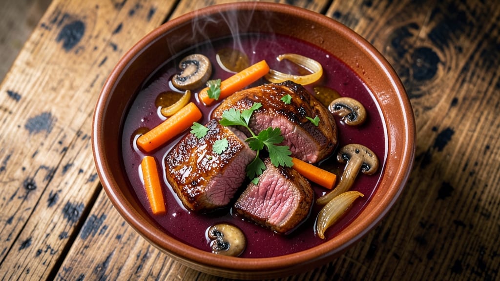 Beef Burgundy Soup Recipe: Deep Wine-Red Richness With Tender Beef Chunks