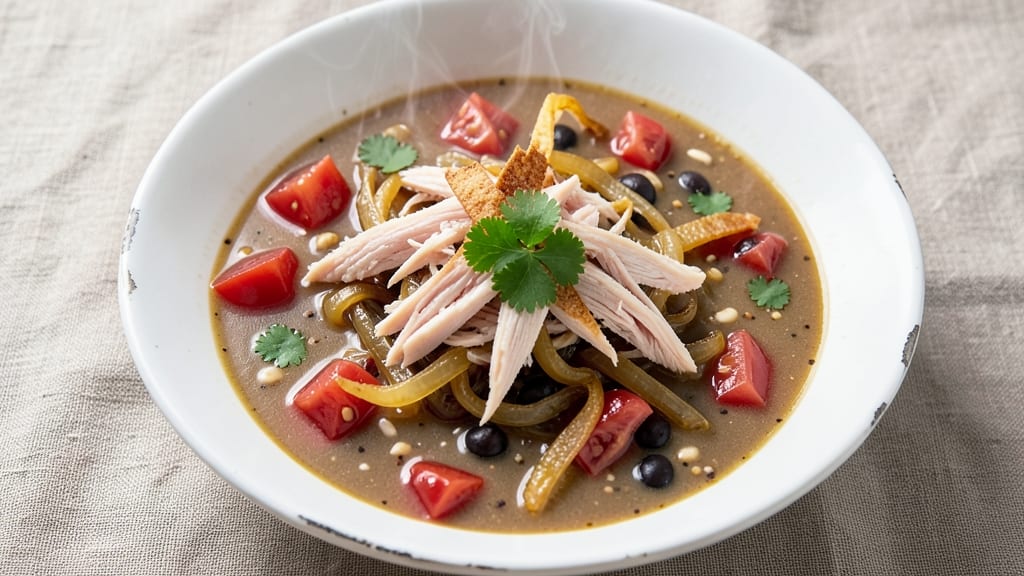 Basic Tortilla Soup Recipe: Crispy Corn Topping and Smoky Tomato Velout