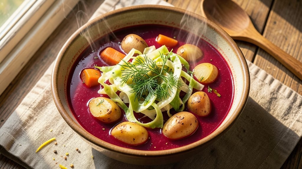Beet and Cabbage Borscht Soup Recipe: Deep Ruby Hues and Herby Freshness