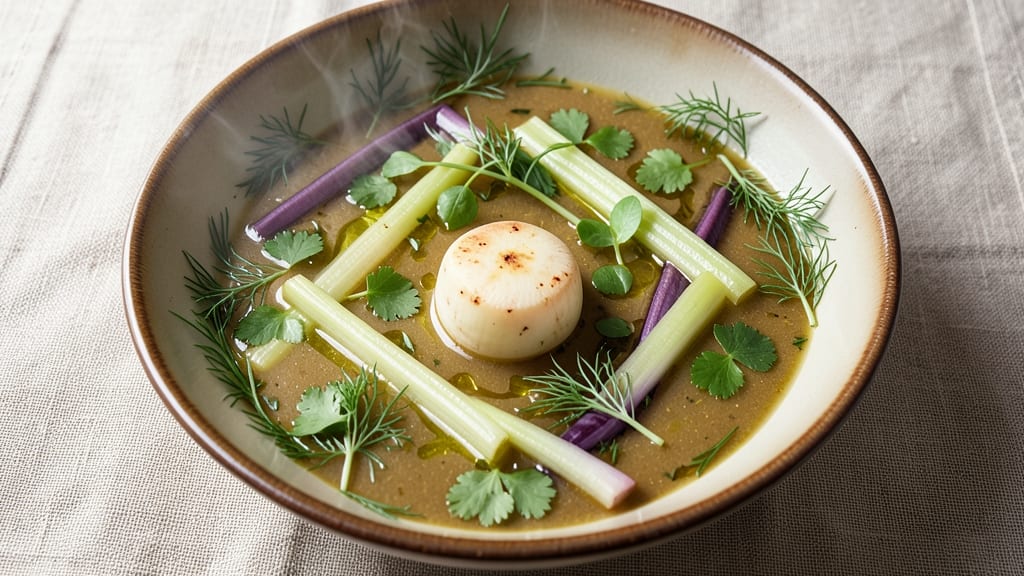 Bakuteh Soup Recipe: Persian Herb-Infused Broth With Crispy Celery Crowns